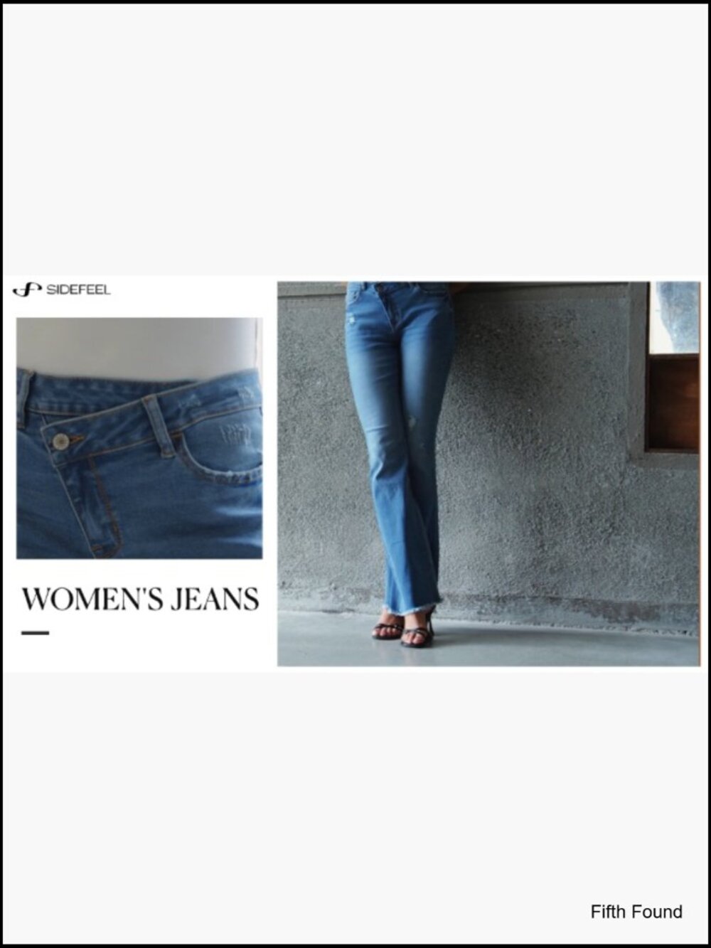 High Waisted Bell Bottom Flare Jeans Stretchy Ripped Distressed Raw Hem Pockets - Picture 7 of 7